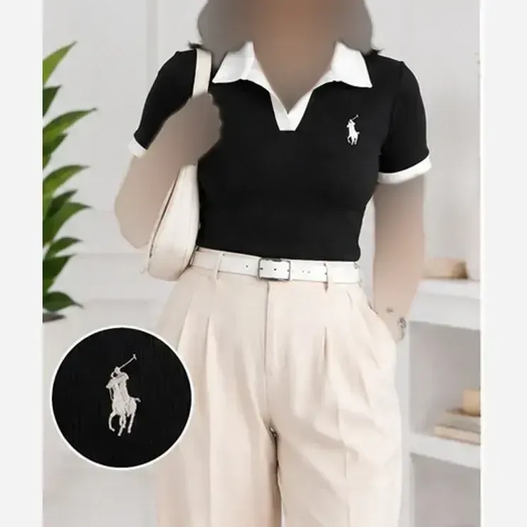 پولوشرت کبریتی یقه سفید گلدوزی polo فانریپ پنبه
