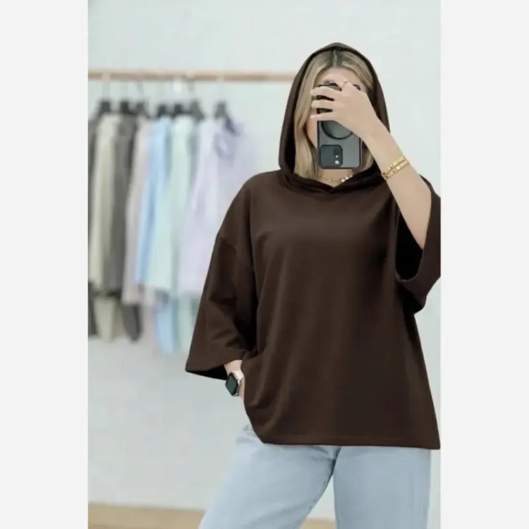 تیشرت کلاهدار زنانه پنبه سوپر فری سایز