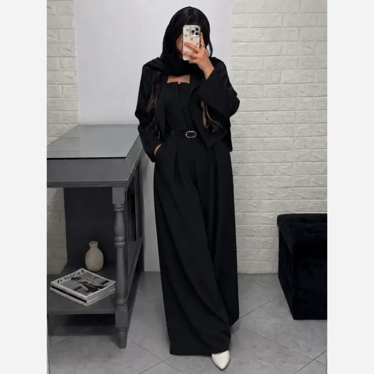 ست کت و سارافون سایز بزرگ یقه دلبری جنس مازراتی گرم بالا رنگ بندی متنوع فری سایز
