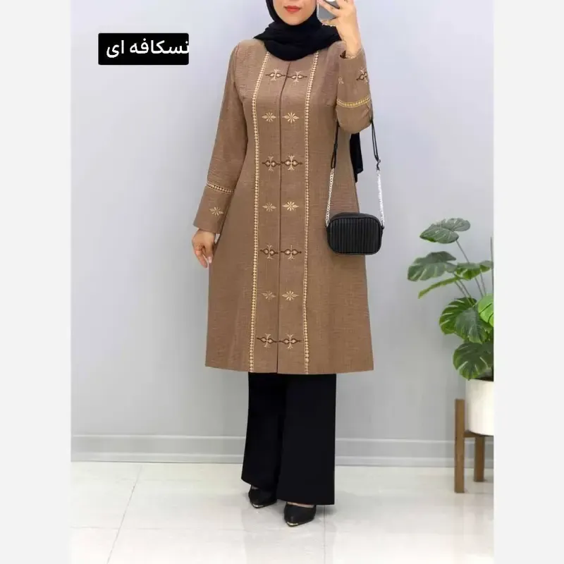 مانتو مزونی ستایش جنس شانتون صوفیا یقه گرد دکمه مخفی سایزبندی بزرگ