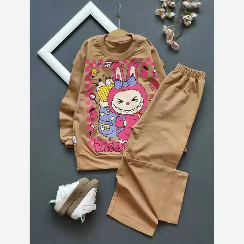 ست لباس بچگانه لبوبو مدادی پنبه دورس طرح شلوار بگ سایز 40 تا 55 مناسب 2 تا 8 سال